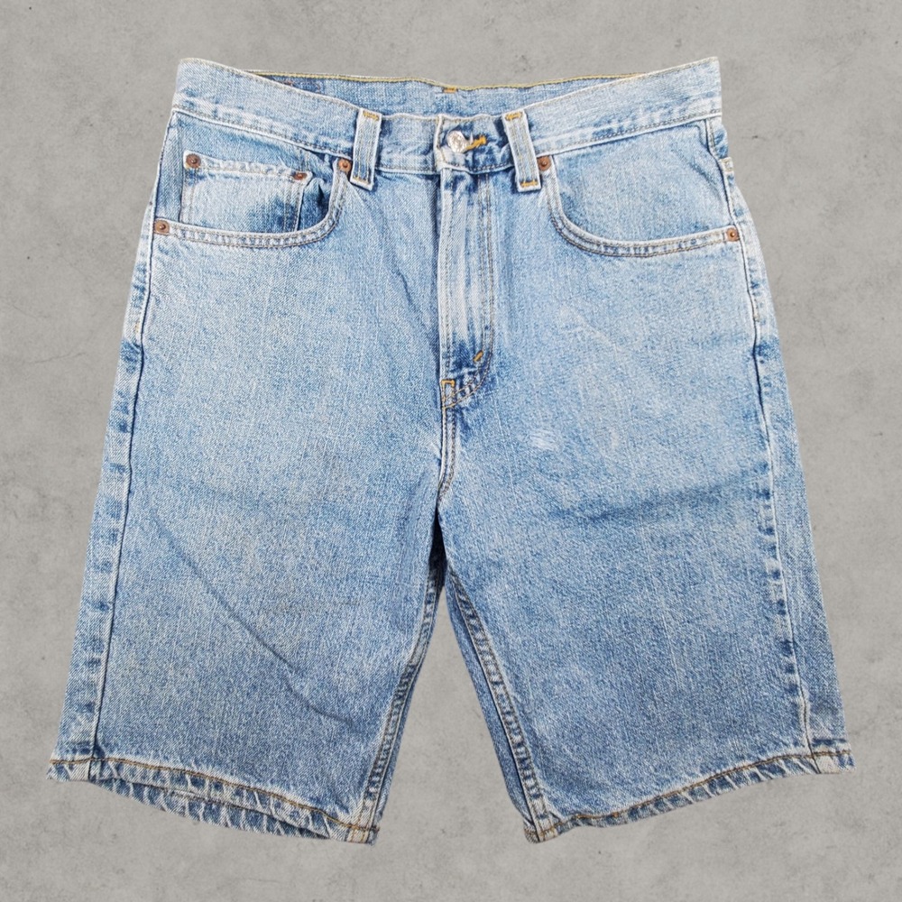 Levis 505 Denim Shorts Mens 32 Blue Regular Fit Workwear Light Wash Cotton Jorts